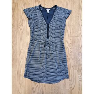 H&M Womens 4 Chiffon Button Tie Dress Black White Pattern EUC